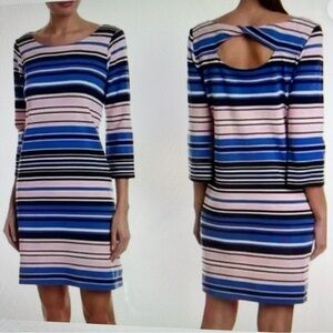 Lilly Pulitzer textured Stripped Dress 3/4 sleeves and keyhole back opening